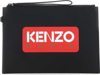 Logo Printed Zipped Large Clutch Bag