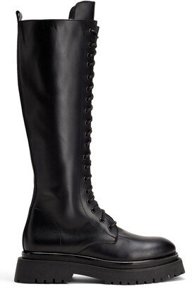 Leather Lace-up Tall Boots[-] Knee Boots Black