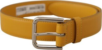 Yellow Leather Silver Tone Logo Metal Buckle Women's Belt