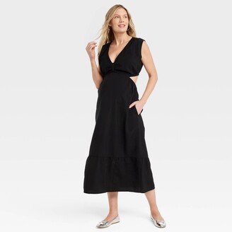 Cap Short Sleeve Cut Out Woven Midi Maternity Dress - Isabel Maternity by Ingrid & Isabel™ Black XXL