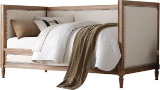 Oak and Linen Nail Head Trim Twin Daybed