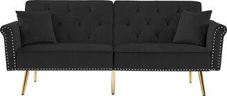 IGEMANINC Modern Velvet Accent Sofa Couch with 2 Pillows and Nailhead Trim, Loveseat Sofa Futon Sofa Bed with Metal Legs for Living Room-AA