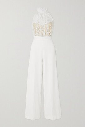 Carolyn Embellished Lace, Chiffon And Crepe Jumpsuit - White