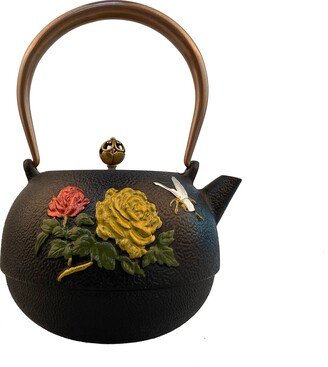 Mct-E040-14Bk 1400Ml Black Good Heavy Quality Peony & Butterfly Cast Iron Teapot 1.4L Flowers Teapots Set With Cups As Man Gift