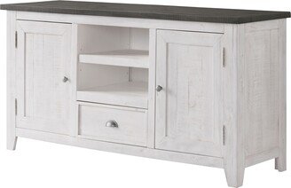 Coastal Wooden TV Stand with 2 Cabinets and 1 Drawer, White and Gray