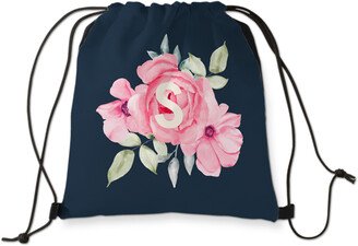 Drawstring Backpacks: Floral Initial Drawstring Backpack