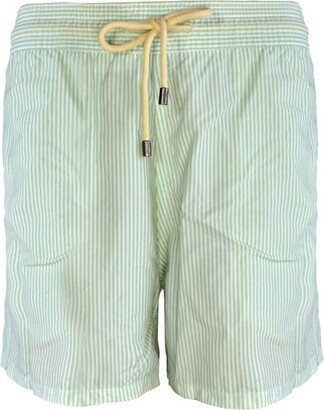 Men The Classic Drawstrings Swim Short Trunks In Aquamarine & White