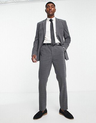 slim fit suit pants in gray plaid