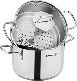 Korkmaz Perla 3 Piece 3.5 Liter Stainless Steel Casserole Steamer with Lid in Silver