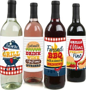 Big Dot Of Happiness Fire Up the Grill - Summer Bbq Party Decor - Wine Bottle Label Stickers - 4 Ct