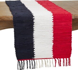 Saro Lifestyle Cotton Table Runner with Patriotic Chindi Design, 72