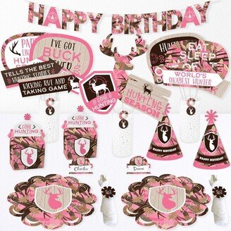 Big Dot of Happiness Pink Gone Hunting - Deer Hunting Girl Camo Happy Birthday Party Supplies Kit - Ready to Party Pack - 8 Guests