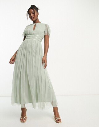 Bridesmaid ribbon waist midaxi dress in sage