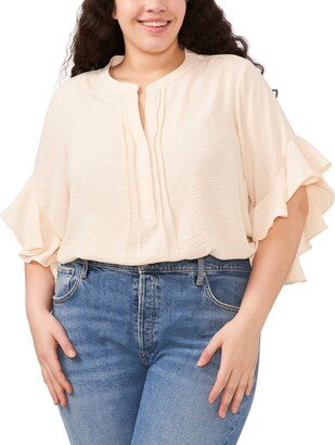 Plus Size Ruffle Sleeve Henley Blouse