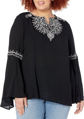 Womens Plus Size Embroided Bell Sleeve TOP