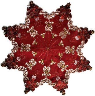 Christmas Holiday Star Shaped Table Topper Or Large Doily With Red Candles & Fabric