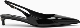 Low black patent leather slingback