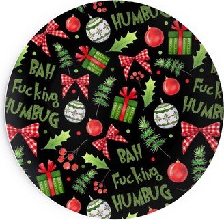 Salad Plates: Bah Humbug Sarcastic Christmas On Black Salad Plate, Multicolor
