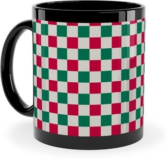 Mugs: Winter Gingham - Red And Green Ceramic Mug, Black, 11Oz, Multicolor