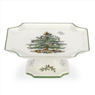 Christmas Tree Footed Square 10-Inch Cake Plate - 10 Inch