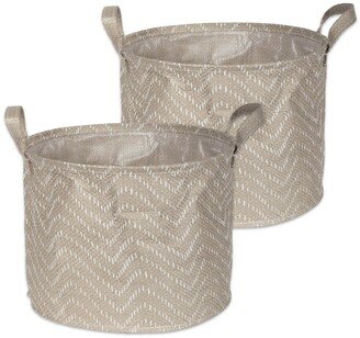 Polyethylene Coated Woven Paper Laundry Bin Tribal Chevron Stone Round Small Set of 2