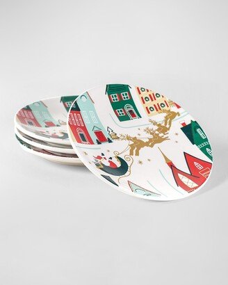 Vintage Christmas Village Salad Plates, Set of 4