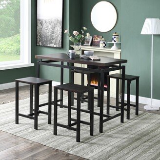 EDWINRAY 5 -Piece Dining Table Set, Industrial Kitchen Table and Chairs for 4, Wood Metal Pub Bar Table Set
