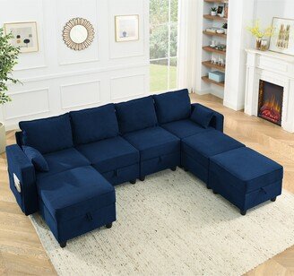 GEROJO Corduroy Velvet Sectional Modular Sofa, 7 Storage Seat Convertible Sofa Bed Set for Living Room