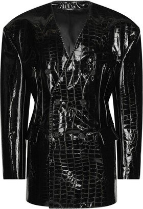 Faux-Leather Crocodile-Embossed Jacket