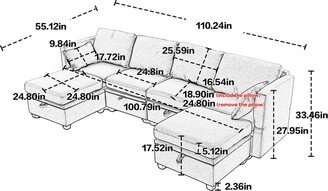 NINEDIN Reversible Modular Sectional Sofa Large U Shaped Modular Couch with Storage Seats, Reversible Chaise & Moveable Ottoman