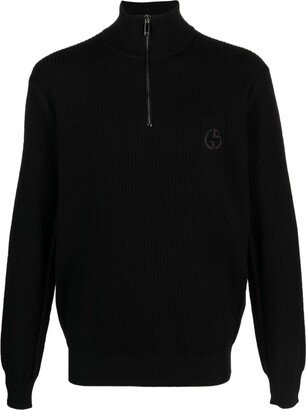 Logo-Embroidered Half-Zip Wool Jumper