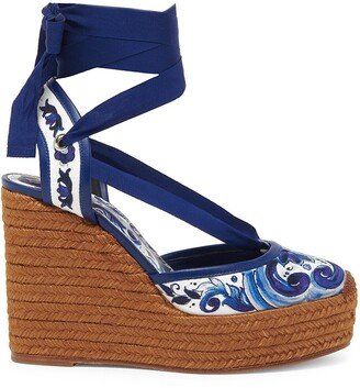 Lola 120MM Brocade Espadrille Ankle-Wrap Wedges