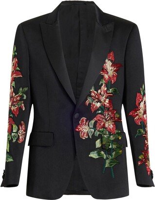 Floral-Embroidered Single-Breasted Blazer