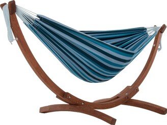 The Hamptons Collection 102” Blue Striped Brazilian Style Hammock with Hammock Stand