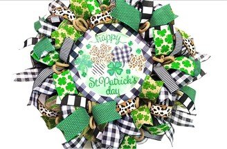 Happy St. Patrick's Day Wreath, Leopard Patty's Decoration, Wreath