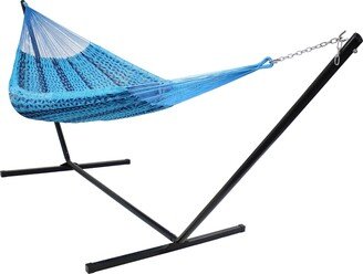 Sunnydaze Decor Sunnydaze XXL Thick Cord Mayan Hammock with 15' Stand 400-lb. Capacity - Blue