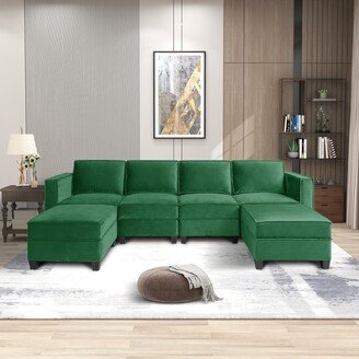 RASOO 6-pieces U-shaped Sectional Sofa Velvet Reclined Reclined Sofa & Chaise Modular Design