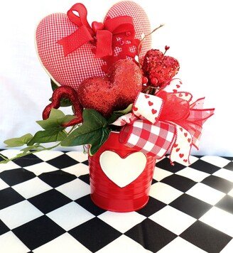 Valentine's Day Centerpiece, Farmhouse Arrangement, Valentines Gift For Her, Table Decoration, Gingham Hearts, Leopard Designs