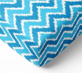 Chevron Ikat Aqua Turquoise 100 percent Cotton Universal Baby US Standard Crib or Toddler Bed Fitted Sheet