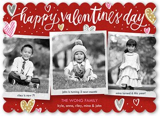 Valentine's Day Cards: Charming Hearts Valentine's Card, Red, Pearl Shimmer Cardstock, Scallop