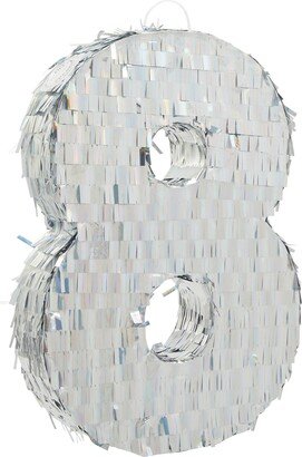 Blue Panda Small Silver Holographic Number 8 Pinata for Birthday Party Decorations
