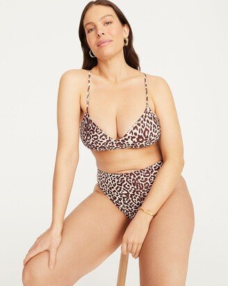 Cross-back french bikini top in leopard print