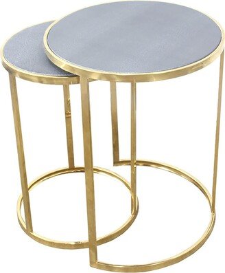 Charles Nesting Tables, Faux Shagreen with Gold Metal, 2 Piece Set