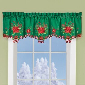 Collections Etc Lovely Embroidered Poinsettia and Evergreens Window Valance