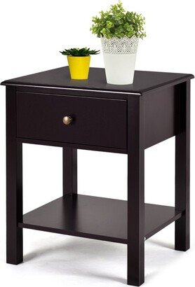 Tangkula End Table Nightstand w/Drawer & Shelf Bedroom Living Room Furniture Brown