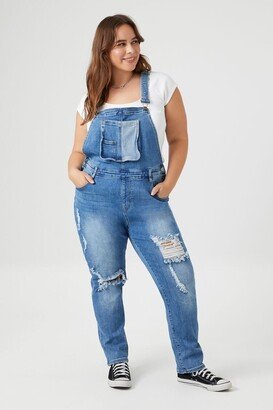 Women's Distressed Denim Overalls, 1X