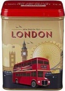 Red & Gold Retro London Tea Tin 40 Bags Of English Breakfast Vintage Inspired England Bus Afternoon Party Teacup Teapot Souvenir Gift