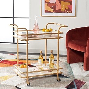 Lameris 2 Tier Matte Gold Bar Cart with Handles