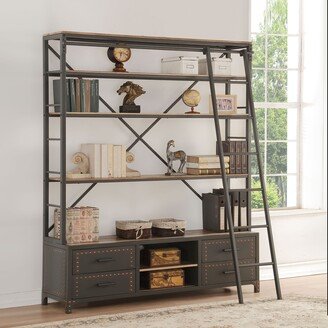 Furniture Actaki Sandy Grey Etagere Bookcase with Ladder