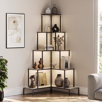 5-Tier Corner Bookshelf with Light, L-Shaped Bookcase
